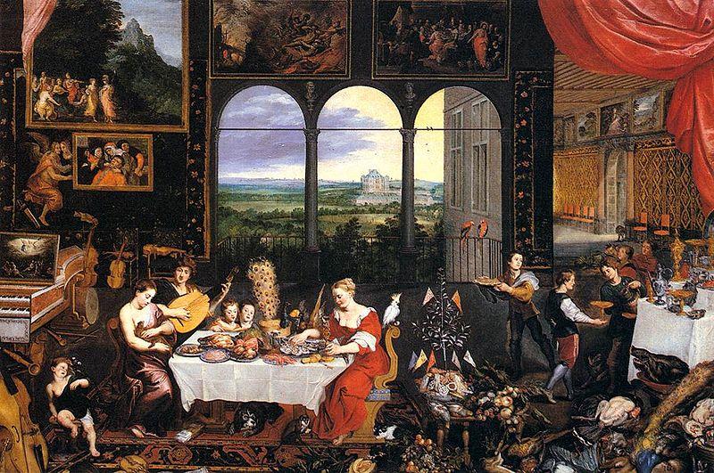 Jan Brueghel The Elder The Senses of Hearing, Touch and Taste France oil painting art